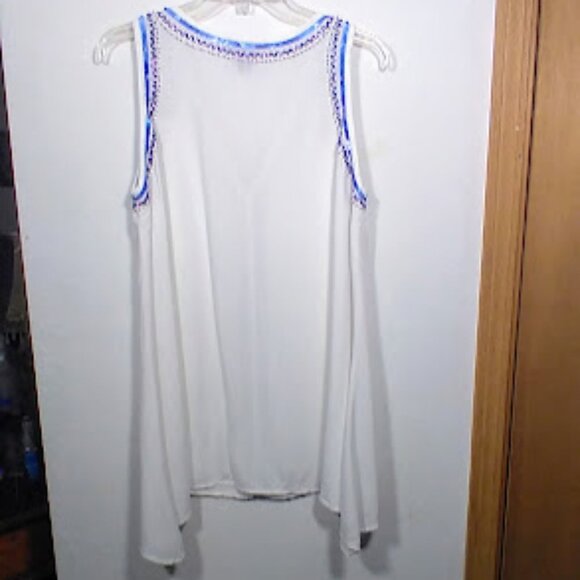Karen Kane White Button Front Bright & Beachy Blue Beaded Tank Size: L - Picture 5 of 8